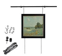 Système de Suspension pour cimaise en Laiton Noir avec Crochets et chaîne - Étagère d'exposition réglable, cintres pour tringles de galerie françaises, kit de Suspension pour œuvres d'art de