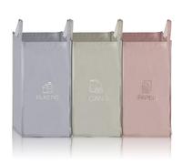 Système de tri sélectif à 3 compartiments, empilable, pour la cuisine, 3 compartiments, système de recyclage, système de tri sélectif, pour papier, plastique et verre