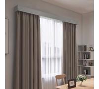 Système de tringle à rideaux grise avec cache-rideau, tringle décorative de 4,8 m, coffre à rideaux intérieur avec 2 rails coulissants pour salon, kit de tringle à rideaux facile à installer