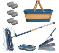 Système de vadrouille plate et seau 8pcs / set Mop and Bucket Ensemble, 360 ° Rotation de vadrouille plate et seau de vadrouille pliable avec roues, vadrouille avec 6 coussinets en microfibre parfait