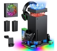 Système de ventilateur de refroidissement automatique amélioré et support de charge pour console et manettes Xbox Series X, accessoires avec 11 lumières RVB et 2 batteries rechargeables de 1400 mAh,