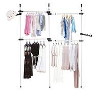 Système de vestiaire télescopiqueavec Barres Transversales, Tringle à vêtements avec Pieds Antidérapants, Systèmes de Penderie du Sol au Plafond Porte-Vêtement Réglable
