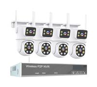 Système De Vidéosurveillance sans Fil H.265 3MP 4MP 5MP Audio Bidirectionnel Étanche WiFi IP Suivi Automatique PTZ 10CH NVR Kit Surveillance Vidéo DéTection De Mouvement(1T,4MP 4 Dual Lens Cam)