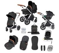 Système de voyage Ickle Bubba Stomp Luxe 12 pièces avec siège auto i-Size Nimbus et base ISOFIX pivotante à 180° - De la naissance à 22 kg (environ 4 ans) (Minuit/Beige, Châssis argenté)