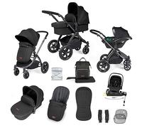 Système de voyage Ickle Bubba Stomp Luxe 12 pièces avec siège auto i-Size Nimbus et base ISOFIX pivotante à 180° - De la naissance à 22 kg (environ 4 ans) (Minuit/Noir, Châssis noir)
