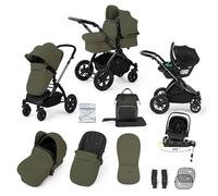 Système de voyage Ickle Bubba Stomp Luxe 12 pièces avec siège auto i-Size Nimbus et base ISOFIX pivotante à 180° - De la naissance à 22 kg (environ 4 ans) (Bois/Noir, Châssis noir)