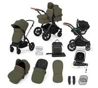 Système de voyage Ickle Bubba Stomp Luxe 12 pièces avec siège auto i-Size Nimbus et base ISOFIX pivotante à 180° - De la naissance à 22 kg (environ 4 ans) (Bois/Beige, Châssis noir)