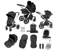 Système de voyage Ickle Bubba Stomp Luxe 12 pièces avec siège auto i-Size Nimbus et base ISOFIX pivotante à 180° - De la naissance à 22 kg (environ 4 ans) (Minuit/Noir, Châssis argenté)