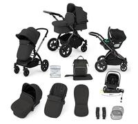 Système de voyage Ickle Bubba Stomp Luxe 12 pièces avec siège auto i-Size Nimbus et base ISOFIX pivotante à 180° - De la naissance à 22 kg (environ 4 ans) (Gris anthracite/Noir, Châssis noir)
