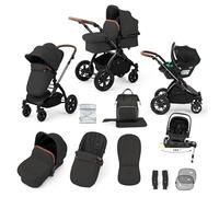 Système de voyage Ickle Bubba Stomp Luxe 12 pièces avec siège auto i-Size Nimbus et base ISOFIX pivotante à 180° - De la naissance à 22 kg (environ 4 ans) (Gris anthracite/Beige, Châssis noir)