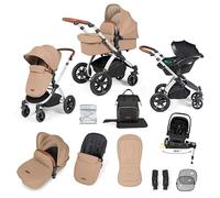 Système de voyage Ickle Bubba Stomp Luxe 12 pièces avec siège auto i-Size Nimbus et base ISOFIX pivotante à 180° - De la naissance à 22 kg (environ 4 ans) (Désert/Beige, Châssis argenté)