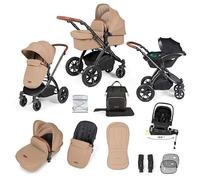 Système de voyage Ickle Bubba Stomp Luxe 12 pièces avec siège auto i-Size Nimbus et base ISOFIX pivotante à 180° - De la naissance à 22 kg (environ 4 ans) (Désert/Beige, Châssis noir)