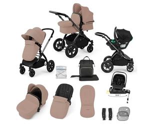 Système de voyage Ickle Bubba Stomp Luxe 12 pièces avec siège auto i-Size Nimbus et base ISOFIX pivotante à 180° - De la naissance à 22 kg (environ 4 ans) (Désert/Noir, Châssis noir)