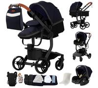 Système de voyage landau et landau convertibles Ultimate 3 en 1 poussette légère avec roues en PU pour tout-Terrain, pliable et compact X518-HG-Bleu
