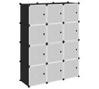 Système d'étagères avec 12 cubes et portes en polypropylène noir | Cadre en acier étanche, 10 kg par compartiment, pour salon, bureau