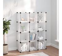 Système d'étagères avec 12 cubes transparents, portes en polypropylène robuste, cadre en acier, rangement polyvalent, idéal pour la maison, le bureau, le dortoir, facile à monter