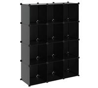 Système d'étagères en plastique PP - 12 cubes - Noir | Cadre en acier, imperméable, facile d'entretien, montage facile, empilable pour économiser de l'espace, 10 kg par cube