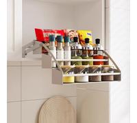 Système d'étagères escamotables pour armoires hautes, solution de rangement facile à retirer, efficace pour cuisine et garde-manger