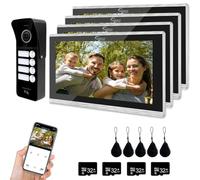 Système d'interphone vidéo 1080p avec sonnette à 4 familles, écran tactile de 10", support de déverrouillage, interphone bidirectionnel (noir)