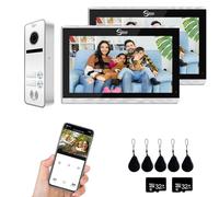 Système d'interphone vidéo 1080p, sonnette à 2 familles, écran tactile de 10", support de déverrouillage, interphone bidirectionnel, détection de mouvement (blanc)