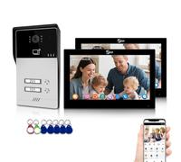 Système d'interphone vidéo à 4 fils pour famille à 2 unités, kit de téléphone à écran tactile de 17,8 cm avec déverrouillage 3 en 1, audio bidirectionnel, surveillance intérieur/extérieur pour
