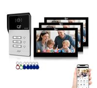 Système d'interphone vidéo à 4 fils pour famille à 3 unités, kit de téléphone à écran tactile de 17,8 cm avec déverrouillage 3 en 1, audio bidirectionnel, surveillance intérieur/extérieur pour