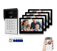 Système d'interphone vidéo à 4 fils pour famille à 4 unités, kit de téléphone à écran tactile de 17,8 cm avec déverrouillage 3 en 1, audio bidirectionnel, surveillance intérieur/extérieur pour