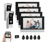 Système d'interphone vidéo à 4 fils, sonnette WiFi à écran tactile de 7", kit d'interphone intelligent 1080p avec détection de mouvement et alarme anti-effraction, support 32G, 2 sonnettes + 4