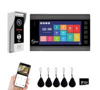 Système d'interphone vidéo, caméra de sonnette vidéo WiFi avec moniteur 7", sonnette filaire, caméra 1080p, prend en charge l'entrée par carte de balayage et la détection de mouvement, audio