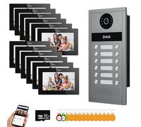 Système d'interphone vidéo Filaire pour Appartement, 6/12/18/24 unités, Moniteur Tactile 7 Pouces, kit intérieur/extérieur, 1080P, détection de Mouvement, Audio bidirectionnel (12 Moniteur)