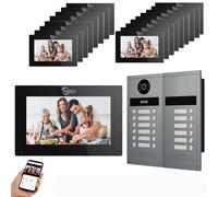 Système d'interphone vidéo Filaire pour Appartement, 6/12/18/24 unités, Moniteur Tactile 7 Pouces, kit intérieur/extérieur, 1080P, détection de Mouvement, Audio bidirectionnel (18 Moniteur)