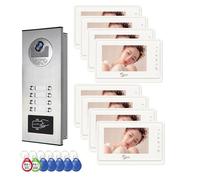 Système d'interphone vidéo filaire pour appartement, 8 unités de moniteur de 17,8 cm, sonnette vidéo intérieure et extérieure, déverrouillage de carte d'identité, audio bidirectionnel, 6 écrans pour