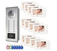 Système d'interphone vidéo filaire pour appartement, kit de visiophone de 12 unités avec moniteur de 17,8 cm, sonnette vidéo intérieure et extérieure, déverrouillage par carte d'identité, audio