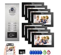 Système d'interphone vidéo filaire pour appartement, sonnette vidéo 1080p, 6 unités écran tactile 7" pour intérieur et extérieur, détection de mouvement, audio bidirectionnel, 6 écrans pour la maison