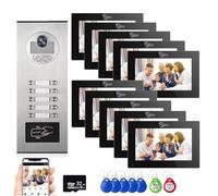 Système d'interphone vidéo filaire pour appartement, sonnette vidéo 1080p, 6 unités écran tactile de 17,8 cm pour intérieur et extérieur, détection de mouvement, audio bidirectionnel, 6 écrans pour la