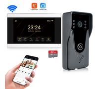 Système d'interphone vidéo WiFi sans fil, sonnette vidéo intelligente 1080P pour écran tactile domestique, carte 32G, Audio bidirectionnel, application TUYA, déverrouillage, 4 fils