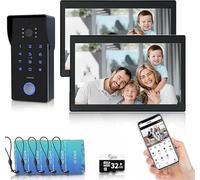 Système d'interphone Wi-Fi avec connexion à deux fils, résolution 1080p, écran couleur tactile de 10 pouces, déverrouillage à distance, audio bidirectionnel, vision nocturne et fonction anti-alarme