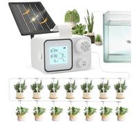 Système d'irrigation solaire, automatique pour 20 plantes en pot, rechargeable, système d'irrigation goutte à goutte avec modes de minuterie jour/heure + tuyau de 15 m pour jardin, plantes d'intérieur