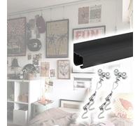 Système innovant de fil de suspension avec rail à clic, ensemble de crochets discrets pour photos et peintures (rail de 1,5 m, câble de 1 m, 1 crochet), idéal pour les studios et les musées