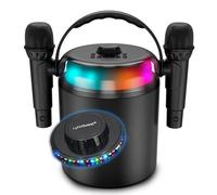 Système Karaoké Autonome 120W, LED RVB, Bluetooth USB, 2 Micros sans fil, Effets Vocaux, Compatible TV Connectée, Lumière