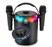 Système Karaoké Autonome 120W, LED RVB, Bluetooth USB, 2 Micros sans fil, Effets Vocaux, Compatible TV Connectée, Lumière