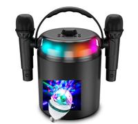 Système Karaoké sur batterie 120W, LED, Bluetooth USB, 2 Micros sans fil, Effets Vocaux, Compatible TV Connectée, Ampoule