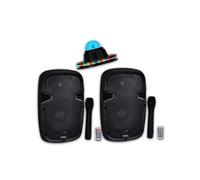 Système Kit 2 Enceintes Actifs sur Batteries Autonomes 8"/20cm 600W USB/SD/BT + micros VHF HYBRID8VHF-BT + ROUNDIAMS LED RVB