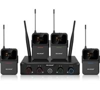 Système Micro Sans Fil Uhf À 4 Canaux Avec 4 X 10 Fréquences, Portée De 200 Pieds, 4 Bodypacks Et Microphones Pour Écouteurs/Lapelles Pour Chant, Église, Conférence (Mwm-41-4B)