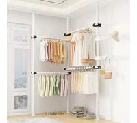 Systeme Penderie Telescopique Garde-Robe, Portant de Vêtement Système à Vêtements Télescopique, 110-310cm Hauteu et 78-125cm Largeur, à Monter soi-même, N’abîme Pas Les Murs ni Le Plafond