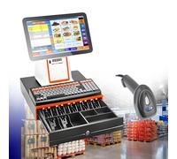 Système Point Vente Écran Tactile 15,6",Caisse Enregistreuse Intelligente Tout-en-Un avec Imprimante Reçus Intégrée,Terminal Point Vente Professionnel for Supermarché Restaurant(White,SingleScreen)