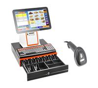 Système Point Vente Tout-en-Un avec Écran Tactile 15,6" Imprimante Reçus Intégrée, Caisse Enregistreuse Intelligente Prenant Charge 15 Langues for Magasins Restaurants Détail(White,SingleScreen)