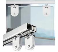 Systeme Porte Coulissante Invisible, Kit Rail Porte Coulissante Double - Fixation Plafond, Kit Renovation Porte Interieure pour Armoires, Vitrine et Salle de Bain