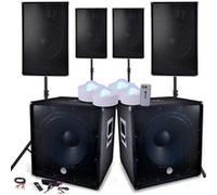 Système Prestations SONO DJ PA Complet 4800W, 4 Enceintes, 2 Subwoofers 18"/46cm USB/BLUETOOTH CABLE PC + Pieds, 4 Lumières LED