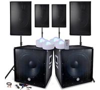 Système Prestations Sono DJ PA Complet 4800W, 4 Enceintes, 2 Subwoofers 18"/46cm USB/Bluetooth Cable PC + Pieds, 4 Lumières LED